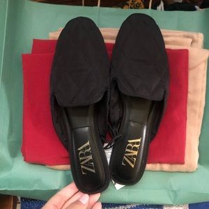 Zara quilted flat mules in black